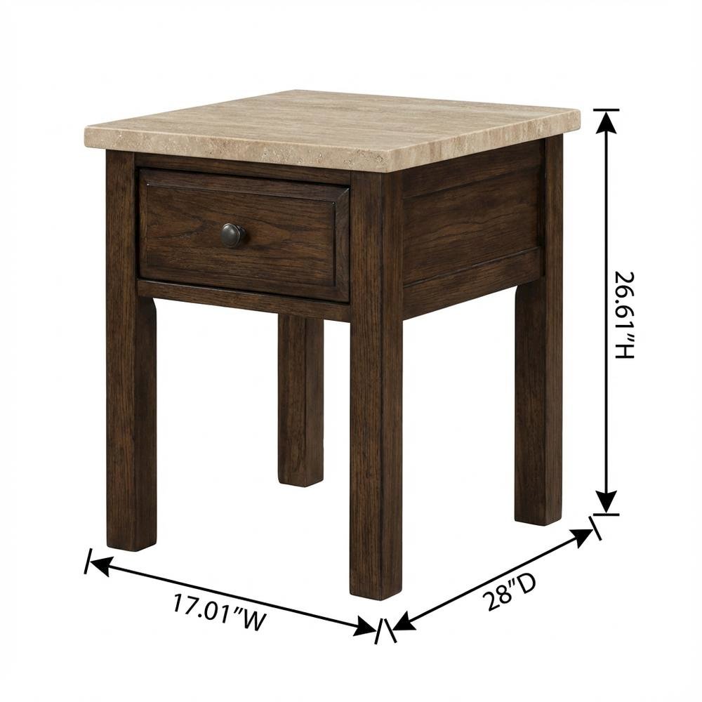 Gray Marble Top Nightstand with Painted Finish and Brushed Nickel Handle