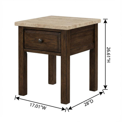 Gray Marble Top Nightstand with Painted Finish and Brushed Nickel Handle