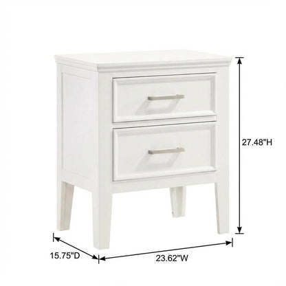 White Wood Nightstand with 2 Drawers, Modern Bedroom Storage