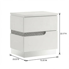 Glam White Nightstand with High-Gloss Finish and Ball Ing Drawers