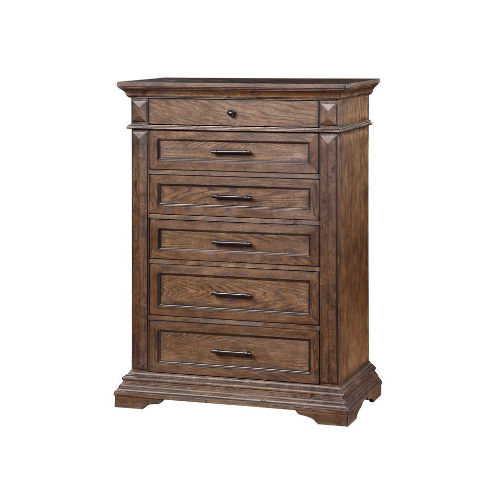 Furniture Mar Vista Solid Wood 6-Drawer Chest in Brushed Walnut