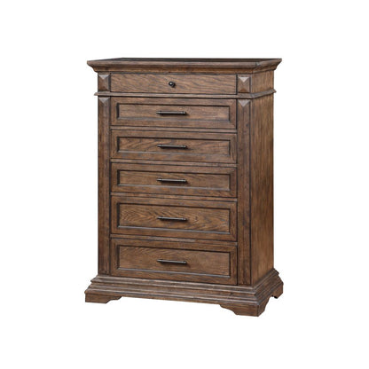 Furniture Mar Vista Solid Wood 6-Drawer Chest in Brushed Walnut