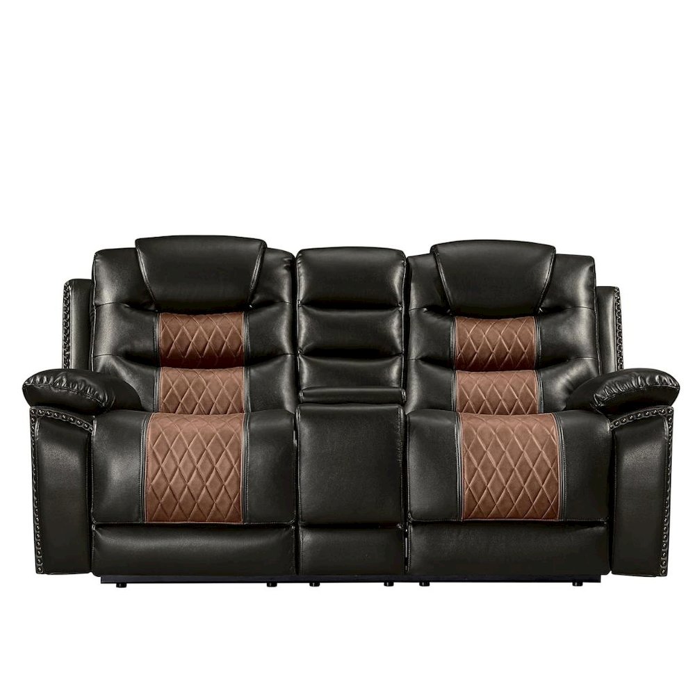 Brown Faux Leather Loveseat Recliner Sofa With Cup Holders And Manual Comfort