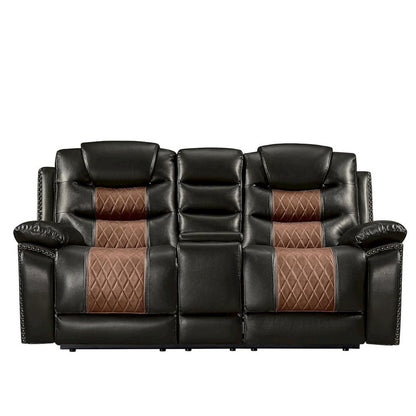 Brown Faux Leather Loveseat Recliner Sofa With Cup Holders And Manual Comfort