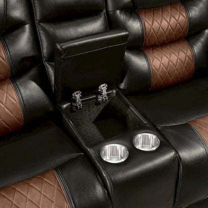 Brown Faux Leather Loveseat Recliner Sofa With Cup Holders And Manual Comfort