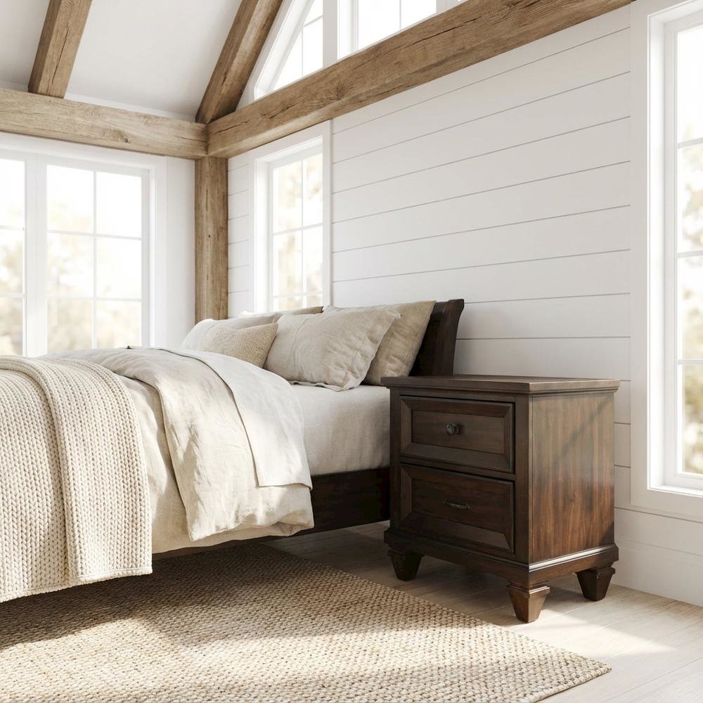 Walnut Solid Wood Nightstand with Two Drawers for Bedroom Storage