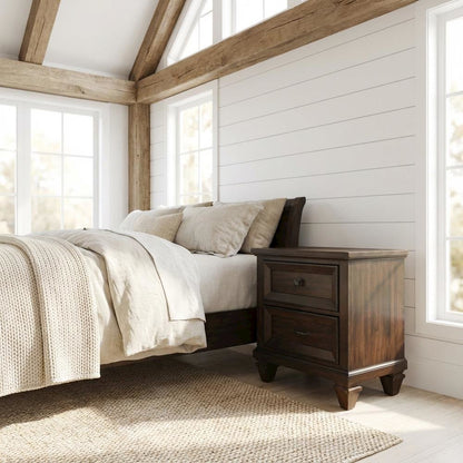 Walnut Solid Wood Nightstand with Two Drawers for Bedroom Storage
