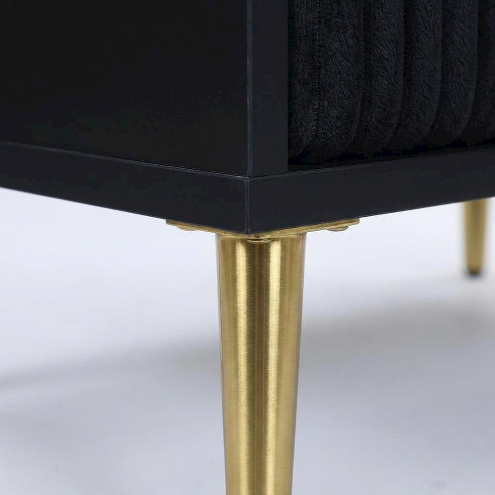 Black Bedroom Nightstand with Gold Legs and Storage Drawer