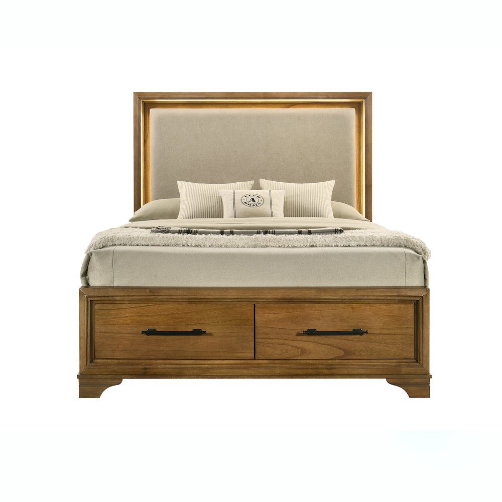 Talcott 4Pc Wood King Bedroom Set, Nightstand in Honey/Brown