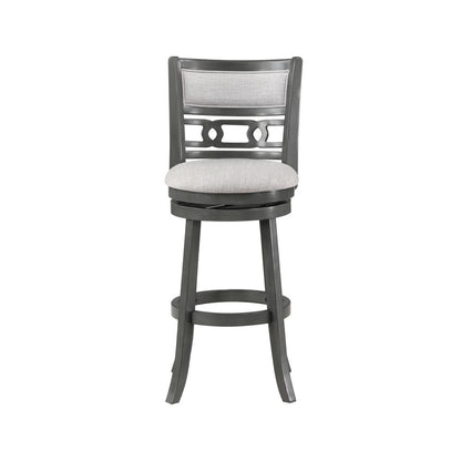 Gia 29" Solid Wood Swivel Bar Stool with Fabric Seat in Gray