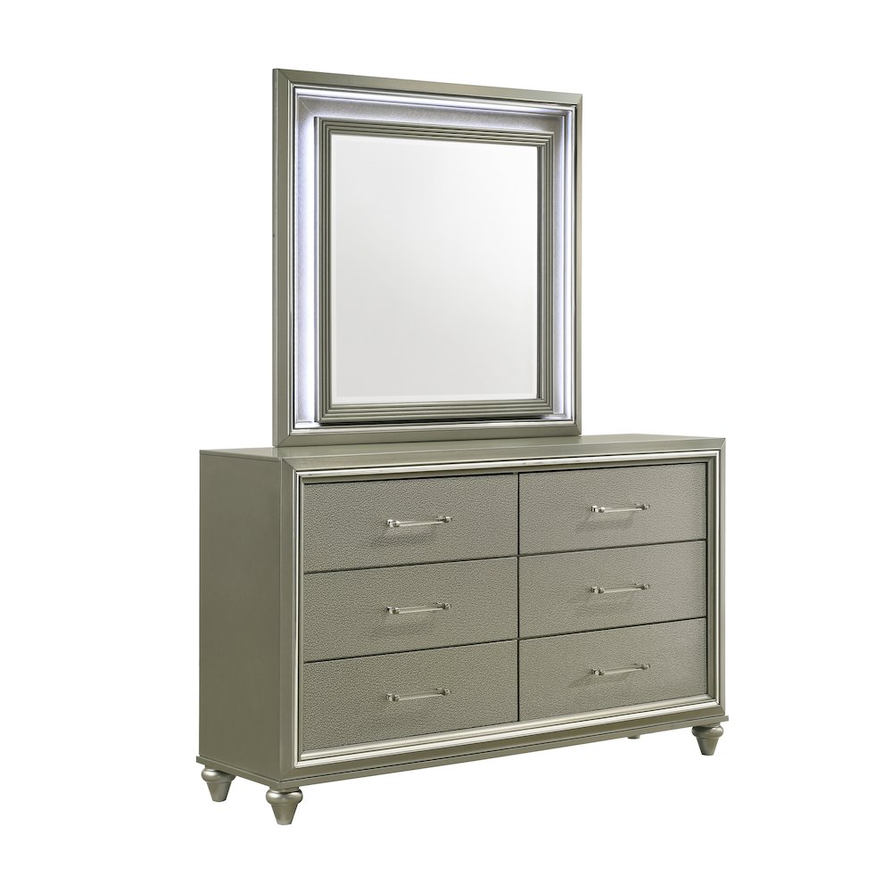 Lumina Wood 6-Drawer Dresser with Mirror in Silver