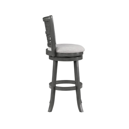 Gia 29" Solid Wood Swivel Bar Stool with Fabric Seat in Gray