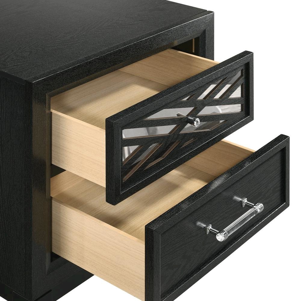 Black 2 Drawer Nightstand – Solid Night Stand Black Wood Bedroom Chest