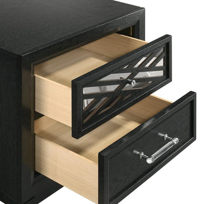 Black 2 Drawer Nightstand – Solid Night Stand Black Wood Bedroom Chest