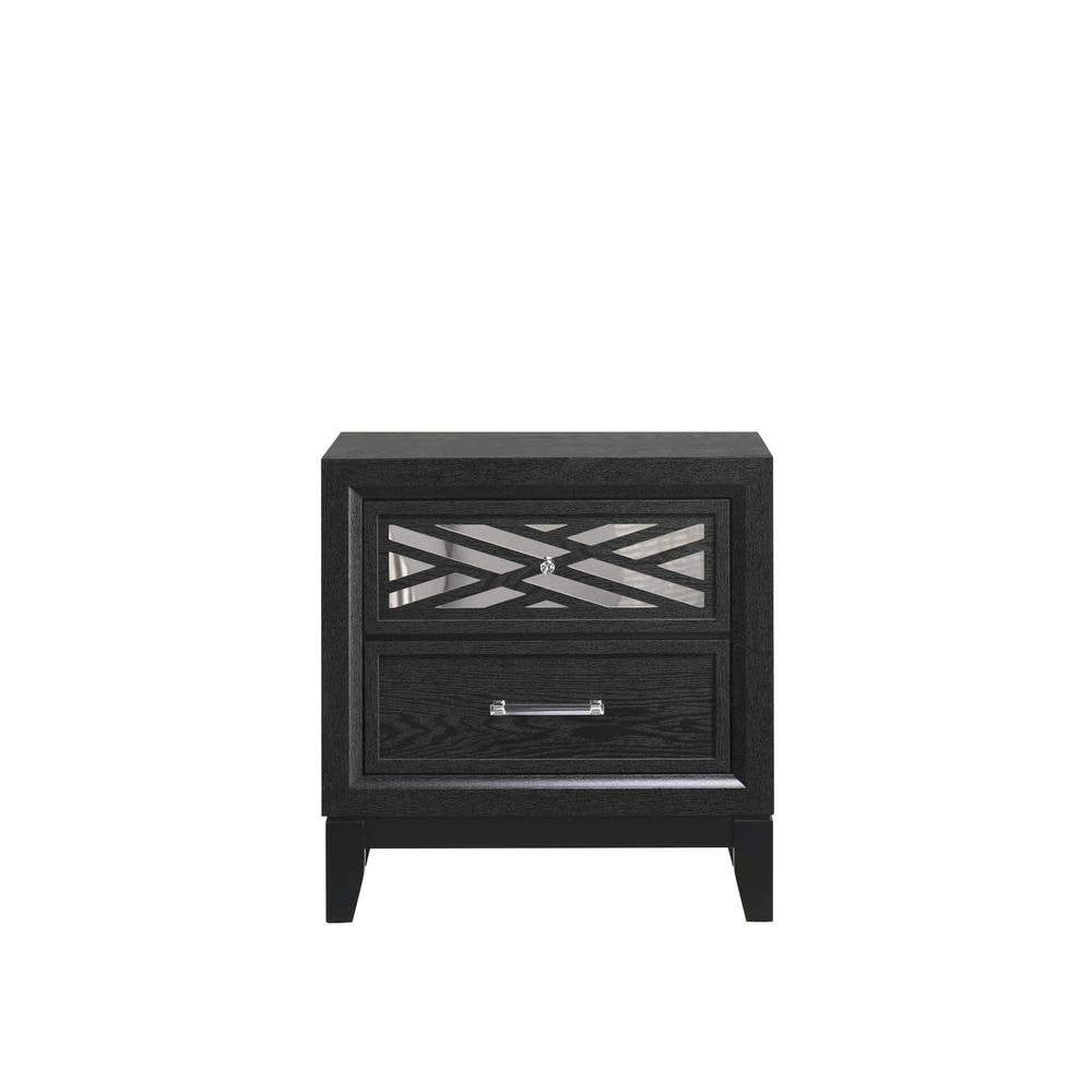 Black 2 Drawer Nightstand – Solid Night Stand Black Wood Bedroom Chest
