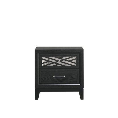 Black 2 Drawer Nightstand – Solid Night Stand Black Wood Bedroom Chest