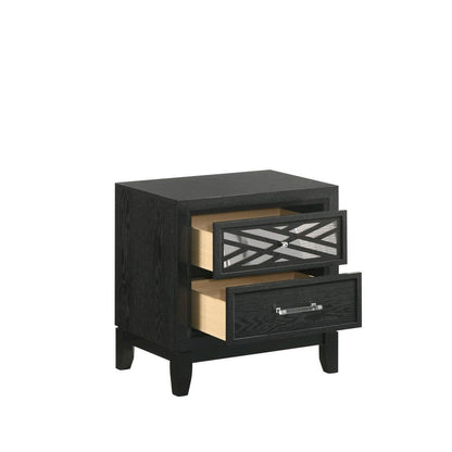 Black 2 Drawer Nightstand – Solid Night Stand Black Wood Bedroom Chest