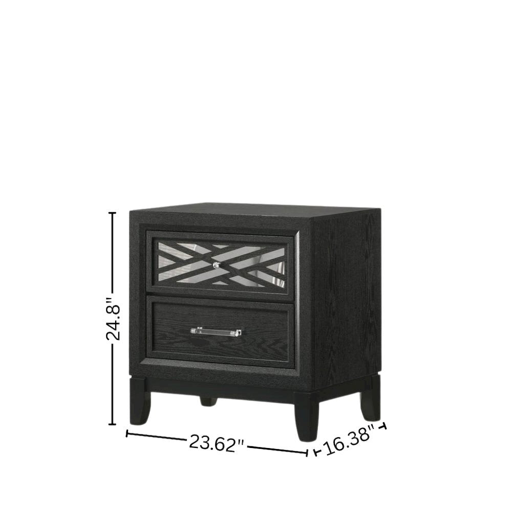 Black 2 Drawer Nightstand – Solid Night Stand Black Wood Bedroom Chest