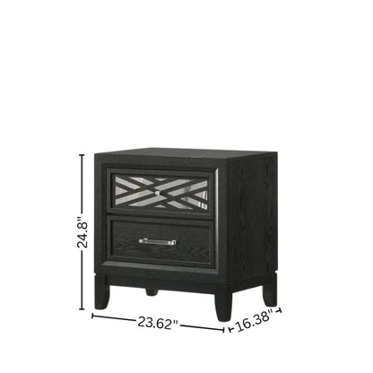 Black 2 Drawer Nightstand – Solid Night Stand Black Wood Bedroom Chest