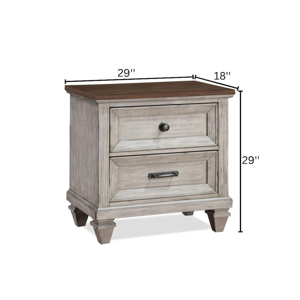 Beige Wooden Nightstand with USB Ports Farmhouse Style Vintage Bed Side Table