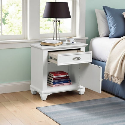 White Solid Wood Night Stand – Elegant End Table for Bedroom or Bedside Use