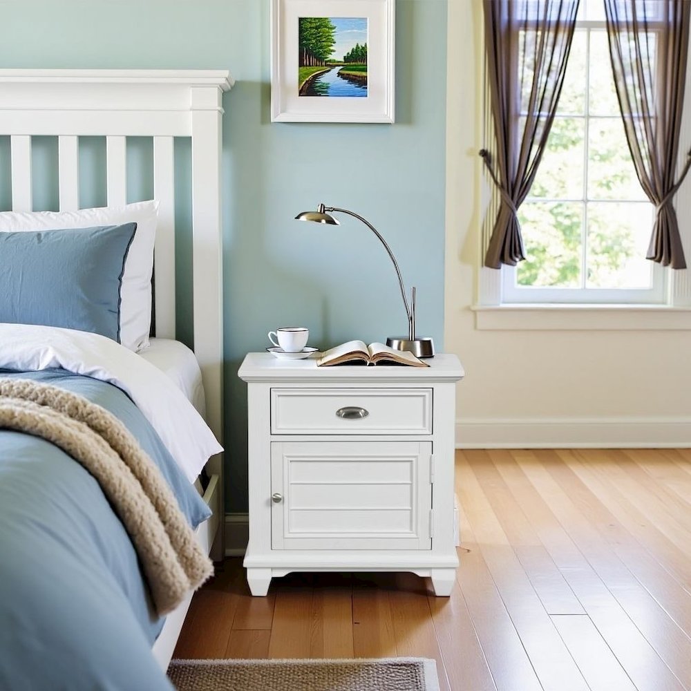 White Solid Wood Night Stand – Elegant End Table for Bedroom or Bedside Use