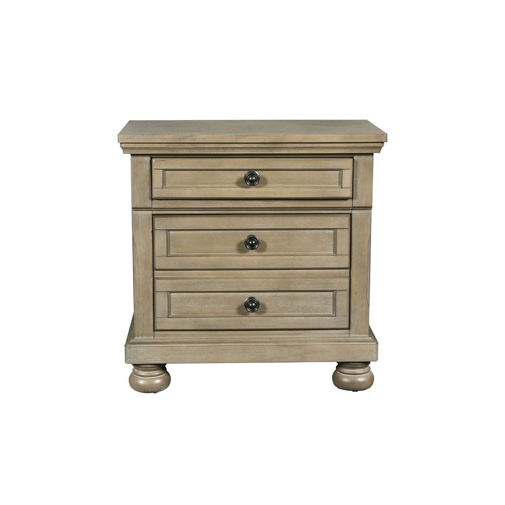 Gray Wood Nightstand with Drawers – Classic 3 Drawer Bedroom Side Table