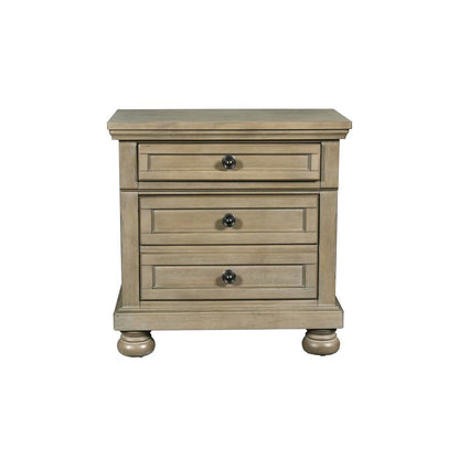 Gray Wood Nightstand with Drawers – Classic 3 Drawer Bedroom Side Table