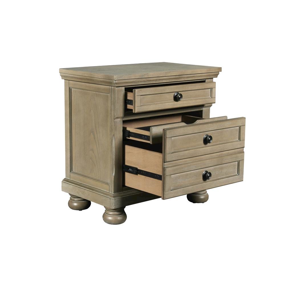 Gray Wood Nightstand with Drawers – Classic 3 Drawer Bedroom Side Table