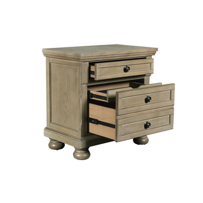 Gray Wood Nightstand with Drawers – Classic 3 Drawer Bedroom Side Table
