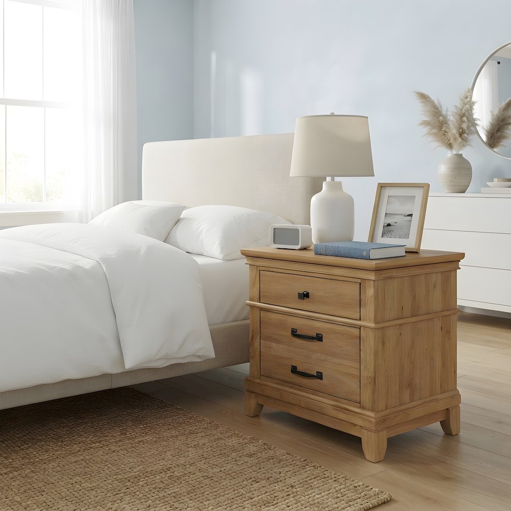 Solid Wood Nightstand with 3-Drawer Storage, Bedside Table for Bedroom, Honey