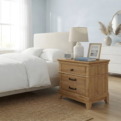 Solid Wood Nightstand with 3-Drawer Storage, Bedside Table for Bedroom, Honey