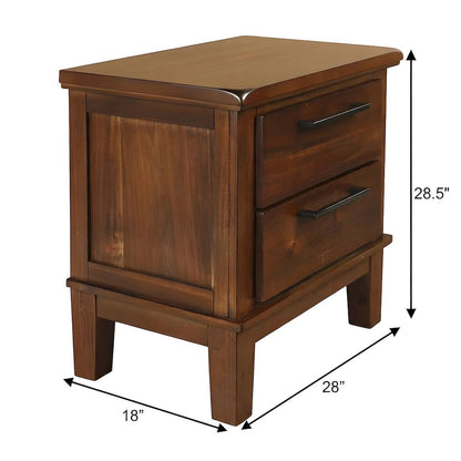 Solid Wood Nightstand with 2-Drawer Storage, Bedside Table for Bedroom, Brown
