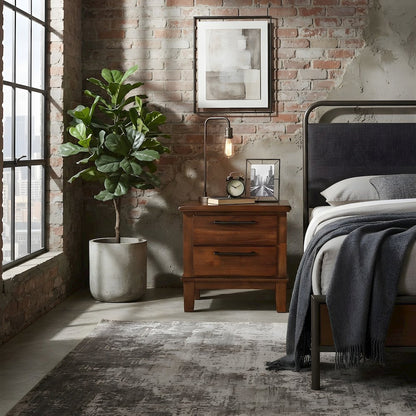 Solid Wood Nightstand with 2-Drawer Storage, Bedside Table for Bedroom, Brown