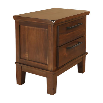 Solid Wood Nightstand with 2-Drawer Storage, Bedside Table for Bedroom, Brown