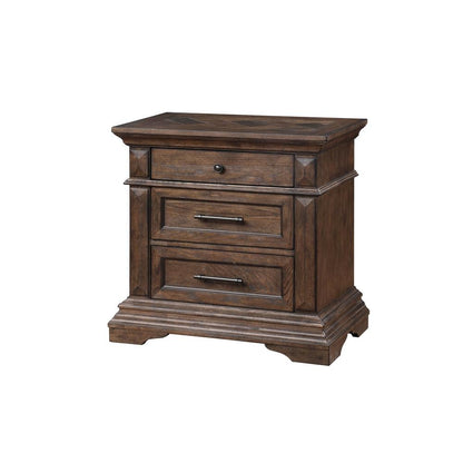 Wood Nightstand with Drawers – Classic 3 Drawer Nightstand in Brown
