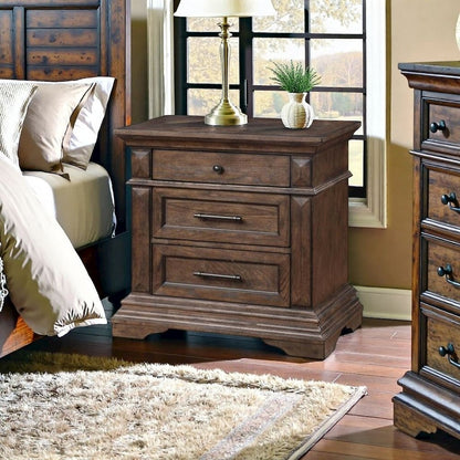 Wood Nightstand with Drawers – Classic 3 Drawer Nightstand in Brown