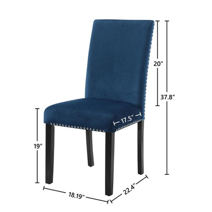 Furniture 37.75" Velvet & Wood Dining Chair in Blue (Set of 2)