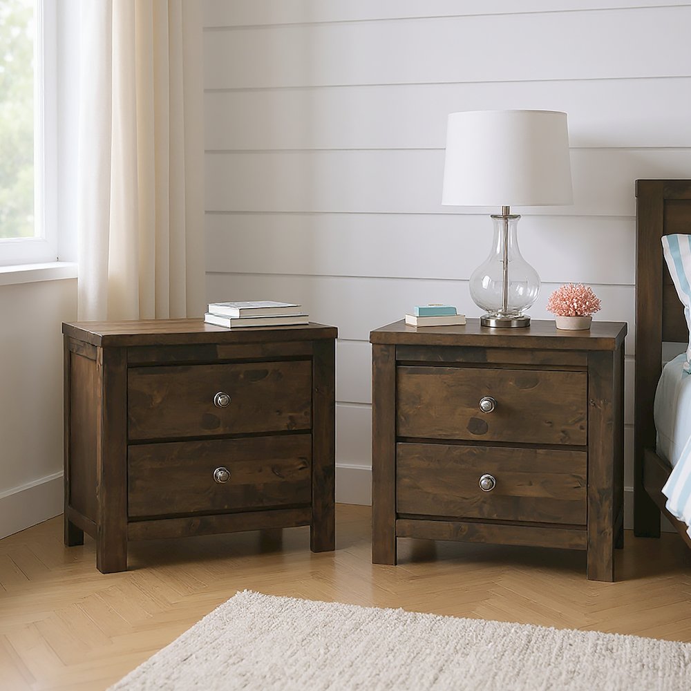 Blue Ridge Wood 2-Drawer Nightstand in Gray (Set of 2)