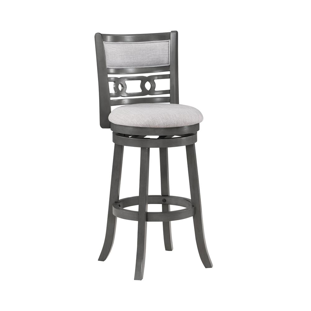 Gia 29" Solid Wood Swivel Bar Stool with Fabric Seat in Gray