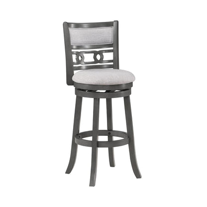 Gia 29" Solid Wood Swivel Bar Stool with Fabric Seat in Gray
