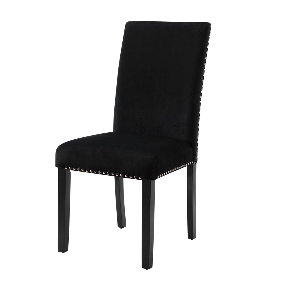 Furniture 37.75" Velvet & Wood Dining Chair in Black (Set of 2)