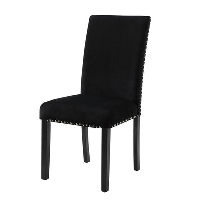 Furniture 37.75" Velvet & Wood Dining Chair in Black (Set of 2)