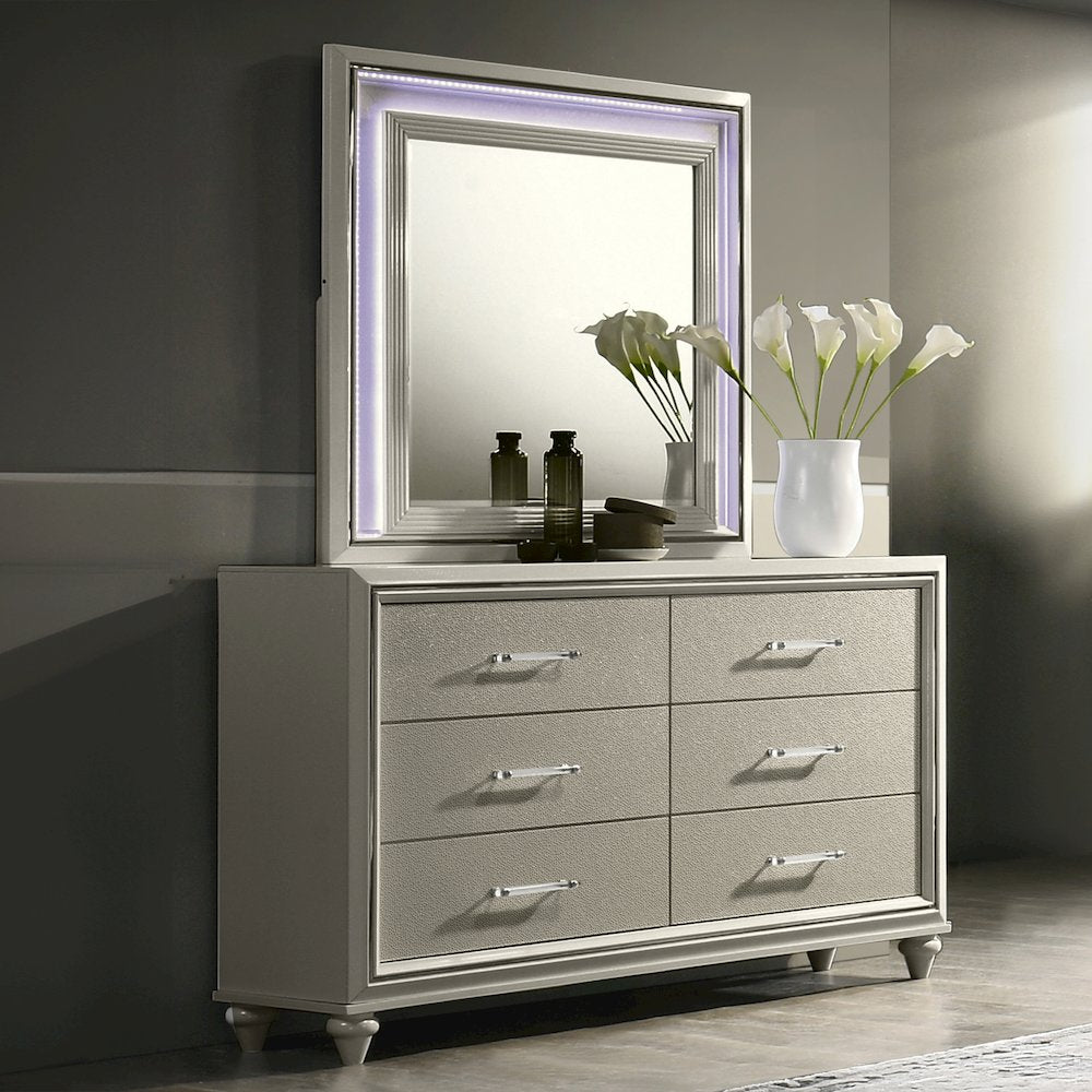 Lumina Wood 6-Drawer Dresser with Mirror in Silver