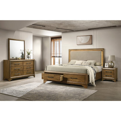 Talcott 4Pc Wood King Bedroom Set, Nightstand in Honey/Brown