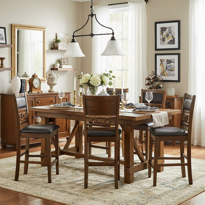 Brown Wood Dining Chairs Set Of 2, Faux Leather Farmhouse Style Dining Chairs