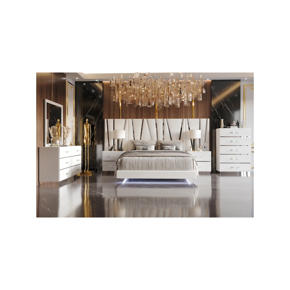 Europa 8-Piece Wood King Bedroom Set (B/Dr/Mr/Ch/2Ns with Panels), White