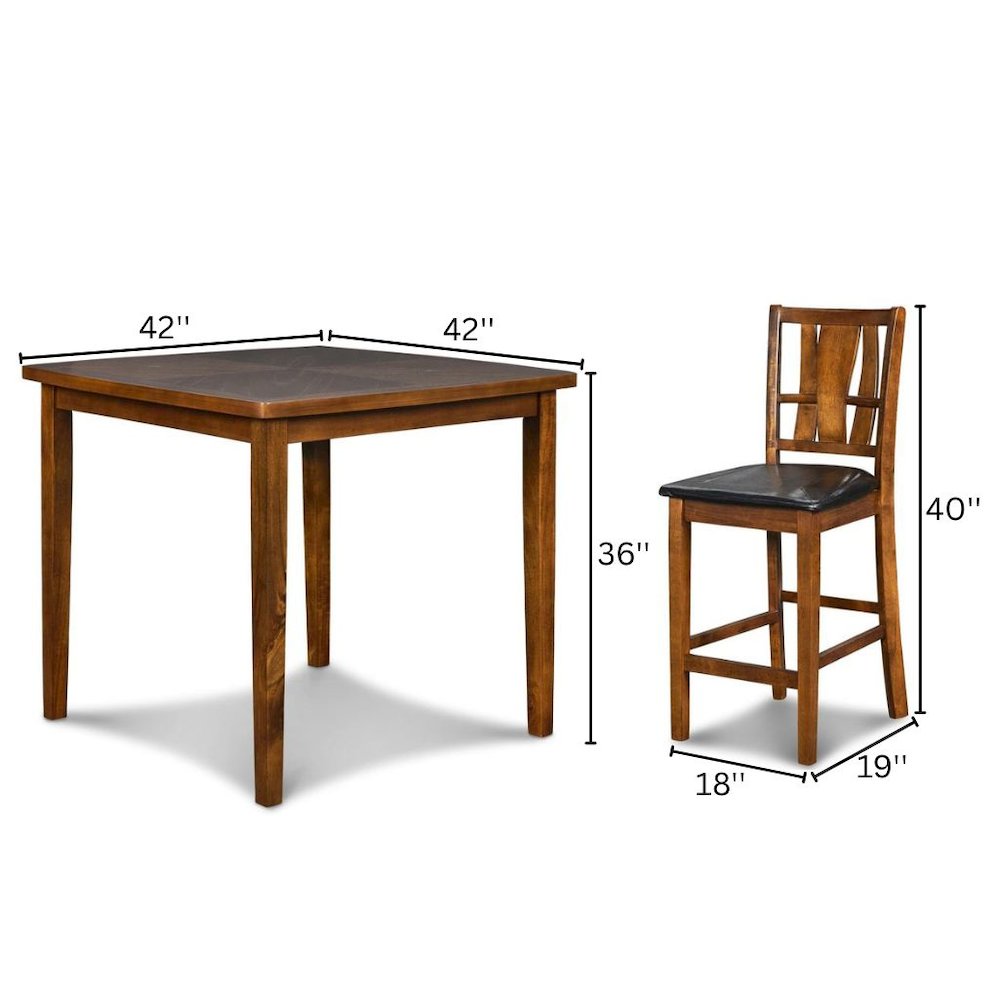 Brown Wood Counter Height 5 Piece Dining Table Set for 4 with Chairs