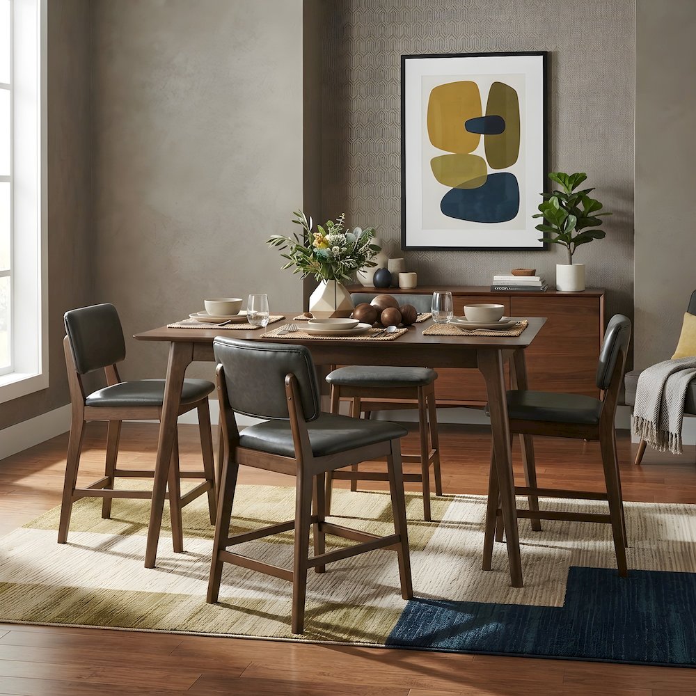 Wood Veneer Counter Height Pub Bar Dining Table, Walnut