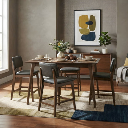 Wood Veneer Counter Height Pub Bar Dining Table, Walnut